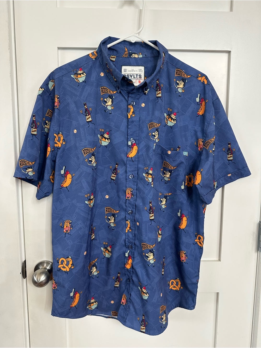 RSVLTS The Roosevelts Sz L Blue BLEACHER BITES Button Down Shirt KUNUFLEX
